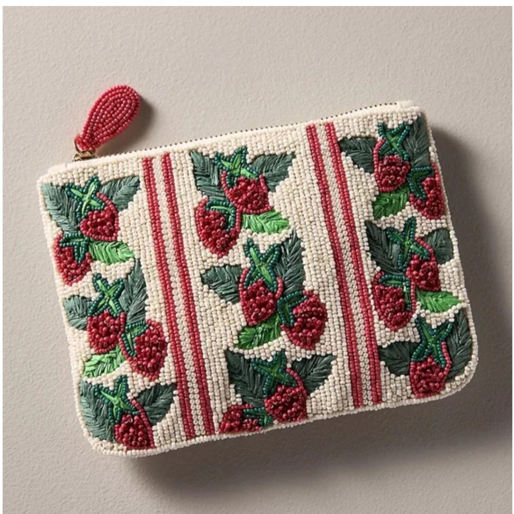 ANTHROPOLOGIE Fiona Beaded Strawberry Clutch